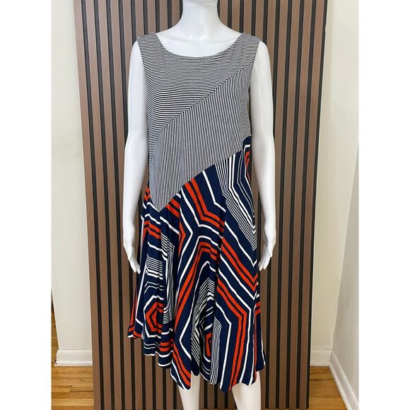 Anthropologie Maeve Cameron Women's L Blue Dress Fit & Flare Asymmetrical Hem - Picture 1 of 10